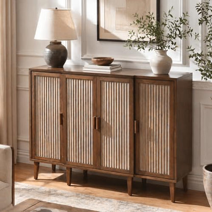 Ahokua 47.5" Fluted Sideboard Cabinet with Adjustable Shelves, Wood Storage Cabinet, Slim Buffet Cabinet for Dining Room, Entryway, Coffee Bar, Living Room, Walnut Brown