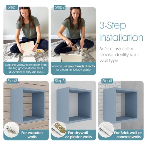 Cube Floating Shelves Set2, Display Shelves Wall Mount 7.75" D x 12.5" W x 12.5" H, (Greylish Blue, Square 2 Cubes) - color: Greylish Blue, size: Square-Set2