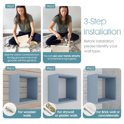 Cube Floating Shelves Set2, Display Shelves Wall Mount 7.75" D x 12.5" W x 12.5" H, (Greylish Blue, Square 2 Cubes) - color: Greylish Blue, size: Square-Set2