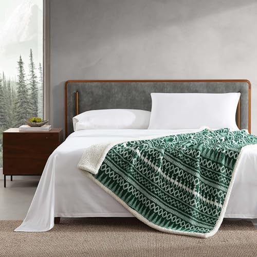 Eddie Bauer - Throw Blanket, Ultra-Soft Plush Bedding with Faux Shearling Reverse, Blanket for Couch & Bed (Alpine Fair Isle Green, 50" x 60") - color: Alpine Fair Isle Green, size: 50" x 60"