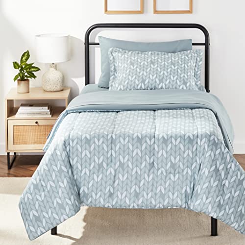 Amazon Basics Twin/Twin XL Comforter Bedding Set with Printed Sheets, 5-Piece, Gray Leaf, Lightweight Microfiber Bed-in-a-Bag, Machine Washable - color: Gray Leaf, size: Twin/Twin XL, style: 1-Pack