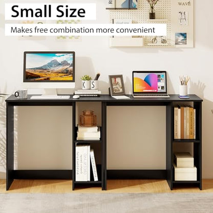Tangkula Small Desk with Shelves, Compact Desk for Small Space, Study Writing Table with 2 Tier Shelves, Modern Simple Style Laptop PC Table (Black) - color: Black