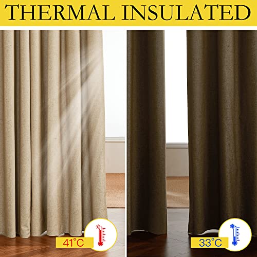 NICETOWN 100% Absolutely Blackout Linen Curtains with Thermal Insulated White Liner, Camel, 34" Wide by 48" Long, 2 Pieces, Linen Blend Window Drapes Privacy Window Treatments for Bedroom/Kids Room - color: Camel, size: 34"W x 48"L (Pack of 2)