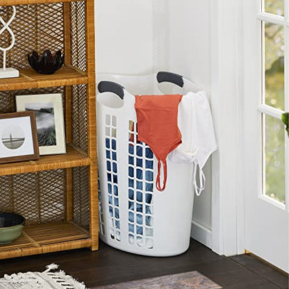 Gracious Living Easy Carry Flex Hamper, Large 87.5 Liter Lightweight Plastic Ventilated Laundry Basket Clothes Bin with Handles, White (2 Pack) - size: 2 Pack
