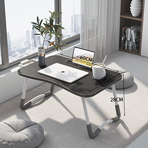 Laptop Desk Foldable Bed Table, Portable Lap Desk Laptop Bed Tray Table with Storage Drawer and Cup Holder, Lap TraysTables Notebook Stand Reading Desks Breakfast Tray for Beds Couch Sofa Floor - color: Black