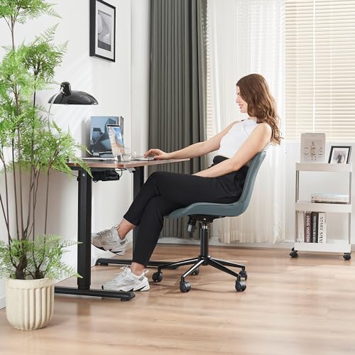 YOUNIKE Office Chair Armless Faux Leather Desk Chair, Grayish Green | Home Office Computer Task Chair, Modern Upholstered Vanity Chair, Adjustable Swivel Rolling Office Chairs - color: Grayish Green
