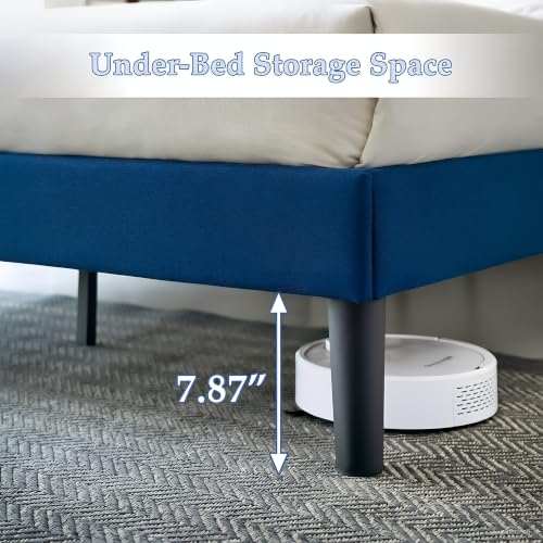 VECELO Full Size Bed Frame, Adjustable Upholstered Button Tufted Headboard, Heavy-Duty Bedframe with Wood Slats Support, No Box Spring Needed, Aegean Blue - color: Aegean Blue, size: Full, style: Bed Frame