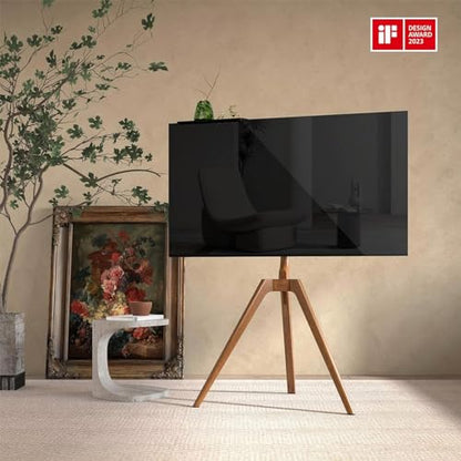 PUTORSEN Solid Wood Easel TV Stand for 45-65'' TVs, Hidden Cable, Walnut | Stability, Easy to Assemble, Top Shelf, Swivel, Tripod TV Stand, Max VESA 400x400, Max holds 88lbs, Living room, Corner