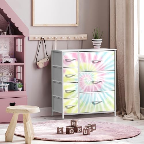 Sorbus Dresser with 7 Drawers - Furniture Storage Chest for Kid’s, Teens, Bedroom, Nursery, Playroom, Clothes, Toys - Steel Frame, Wood Top, Tie-dye Fabric Bins (7-Drawer, Tie-Dye) - color: Light Tie-dye