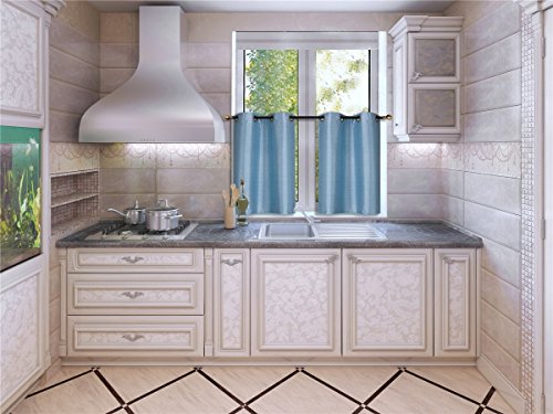 Elegant Home 2 Panels Tiers Grommets Small Window Treatment Curtain Faux Silk Insulated Blackout Drape Short Panel 28" W X 36" L Each for Kitchen Bathroom or Any Small Window # D24 (Light Blue) - color: Light Blue