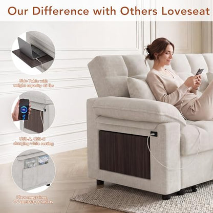 Vipbear Sleeper Sofa Bed, 70" Pull Out Futon Couch with Small Table| USB Port | Side Pockets | Tool-Free Assembly | Adjustable Backrest for Apartment, Office, Guest Room, Chenille Beige - color: Beige