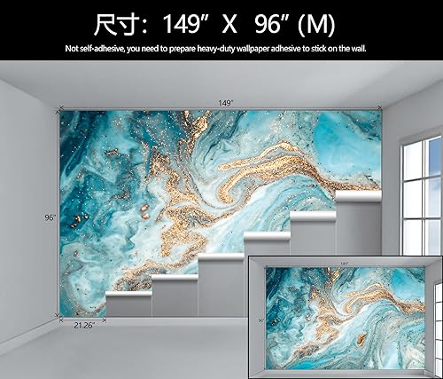 Green and Gold Marble Abstract Wallpaper Mural for Bedroom | 149"x96" Not Peel and Stick - color: Art Wall-55, size: 149" x 96"
