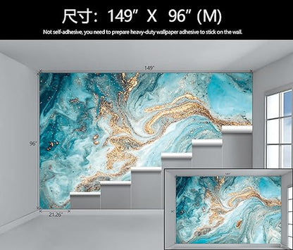 Green and Gold Marble Abstract Wallpaper Mural for Bedroom | 149"x96" Not Peel and Stick - color: Art Wall-55, size: 149" x 96"