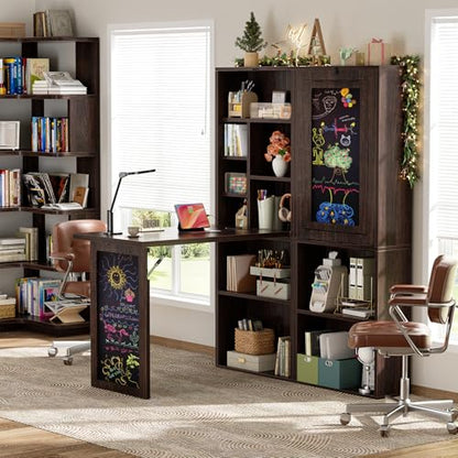 Small Folding Desk with Outlets, Fold-Out Murphy Desk Craft Table | Foldable Wall Mounted Desk Cabinet with Storage, Multi-Function Desk for Small Spaces/Home Office/Craft Room, Black Walnut - color: Black Walnut