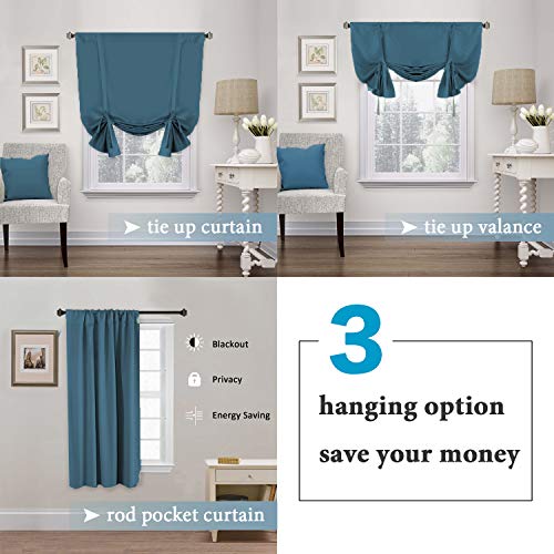 H.VERSAILTEX Balloon Shade Blackout Curtain Adjustable Thermal Insulated Tie Up Curtain Panel for Bathroom (Rod Pocket Panel, 42 inches W x 63 inches L, Dark Teal) - color: Dark Teal