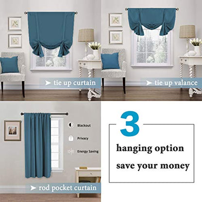 H.VERSAILTEX Balloon Shade Blackout Curtain Adjustable Thermal Insulated Tie Up Curtain Panel for Bathroom (Rod Pocket Panel, 42 inches W x 63 inches L, Dark Teal) - color: Dark Teal