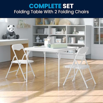 Flash Furniture Mindy Kids 3-Piece Folding Table and Chair Set, White | Daycare and Classroom, Children's Activity Table, Portable - color: White, size: 3 Piece Set