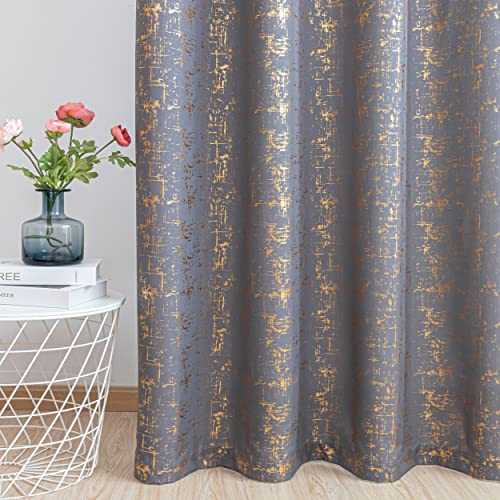 Taisier Home Gold Foil Print Linen Textured Curtains Geometric Dots Pattern Design Curtains for Nursery Toy Room Thermal Insulated Window Treatment 2 Panels 54" L,Soft Grey and Gold Drapes Print - color: Soft Grey/Gold, size: 52"W x 54"L (Pack of 2)