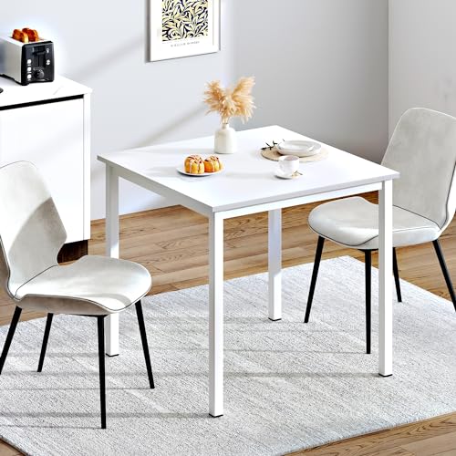 Need Small Square Dining Table 31.5inch Home Office Desk White | White Frame Sturdy and Heavy Duty Writing Desk for Small Spaces, Sturdy Writing Table for Home Office or Study Breakroom - color: White & White Frame, size: 31.5x31.5 inch