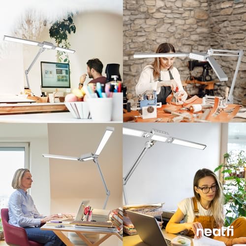 Neatfi Pro LED Desk Lamp | 3,000 Lumens | Dimmable 30W Desk Light | 360 SMD LEDs | CRI 95 | Adjustable Color Temperature | Home, Office, or Workbench (Silver, 41-Inch, CCT with Clamp) - color: Silver