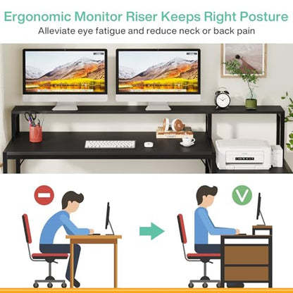 Tribesigns 63 Inch Computer Desk with File Drawer Cabinet, Home Office Desk | Ergonomic Office Desk with Monitor Stand, Industrial Computer Table with Printer Space, PC Table Workstation Desk, Black - color: Black