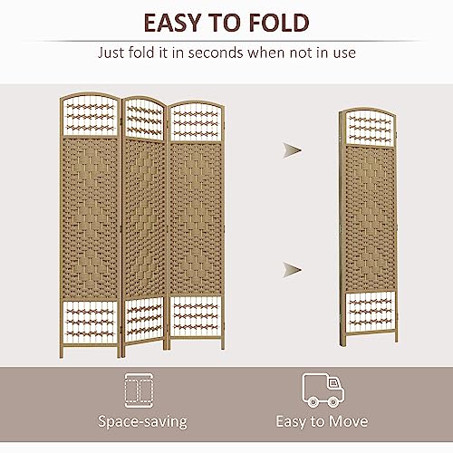 HOMCOM 3 Panel Room Divider, Folding Privacy Screen, 5.6', Natural | Room Separator, Wave Fiber Freestanding Partition Wall Divider - color: Natural, size: 3 Panel