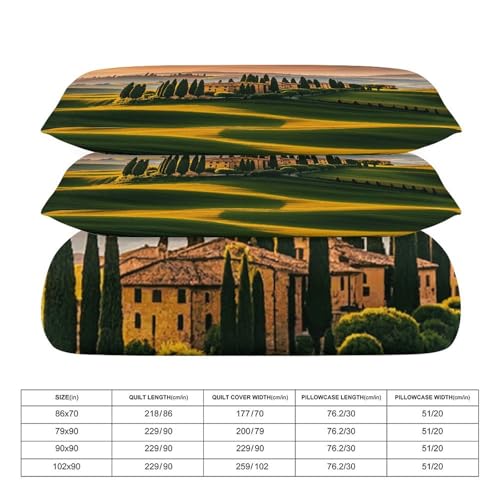 3 Piece Italy Tuscan Bedding Set - Ultra Soft Fabric & Double-Sided Print, Breathable Comforter Set with 1 Quilt Cover & 2 Pillowcases for Home Hotel, 102"x90" - size: 102"x90"