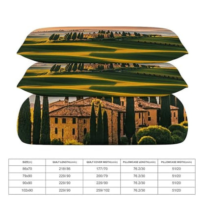 3 Piece Italy Tuscan Bedding Set - Ultra Soft Fabric & Double-Sided Print, Breathable Comforter Set with 1 Quilt Cover & 2 Pillowcases for Home Hotel, 102"x90" - size: 102"x90"