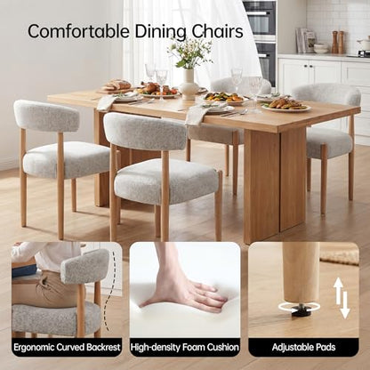VKNOW Wooden Dining Chairs Set of 4 with Rubberwood Legs, Curved Backrest | Modern Upholstered Dining Chairs with Thickened Cushion, Soft Chenille Fabric, for Dining Room/Kitchen, Heathered Off-White - color: Heathered Off-white, size: Set of 4