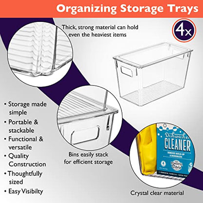 ClearSpace Plastic Storage Bins with Lids for Pantry & Fridge, 4 Pack | Modern plastic storage bins with lids for pantry and refrigerator organization, 9L capacity, transparent rectangular shape - size: 4 Pack