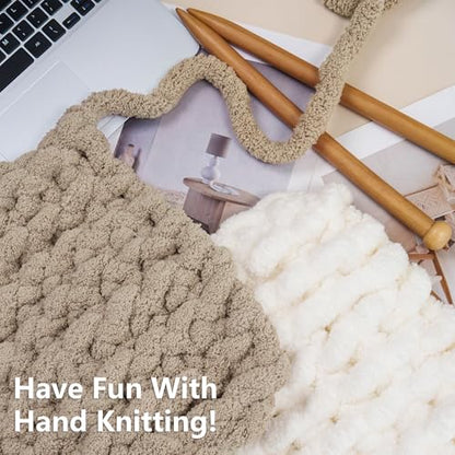 Cozyful Chunky Yarn for Hand Knitting - #10 Chunky Chenille Yarn, Jumbo Big Thick Chunky Yarns for Crocheting, Super Bulky Chunky Knit Blanket Yarns, 8 Skein (22yd, 8oz/Skein), Cream & Khaki - color: Cream & Khaki