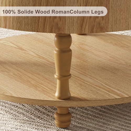 Round Flip Top Solid Wood Coffee Table with Space-Saving Hidden Storage | 31.5"Mid Century Modern End Table Bedroom, Adjustable Silent Footpads,Sturdy Holds up to 100 lbs,Classic 2-Tier Design - color: Nature Wood