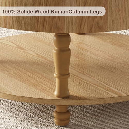 Round Flip Top Solid Wood Coffee Table with Space-Saving Hidden Storage | 31.5"Mid Century Modern End Table Bedroom, Adjustable Silent Footpads,Sturdy Holds up to 100 lbs,Classic 2-Tier Design - color: Nature Wood