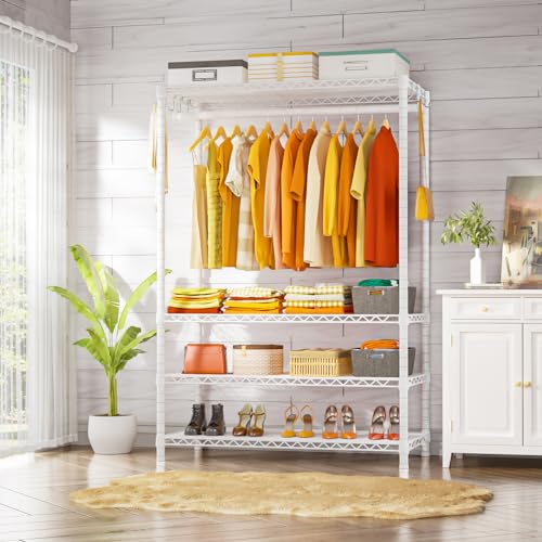 H4 Plus Garment Rack, 4-Tier Portable Clothes and Clothing Rack for Bedroom and Cloakroom, Closet Storage and Organizer Wardrobe System, 45" W x 14" D x 76.4" H, Load 522lbs, White | Heavy-Duty Metal Clothing Storage and Organizer Wardrobe System for Cloa