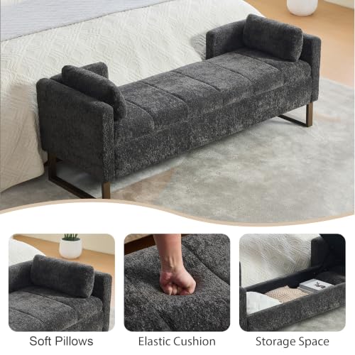 Chifee & Vingol 64" W Storage Benches End of Bed Bench, Charcoal - color: 64"-charcoal