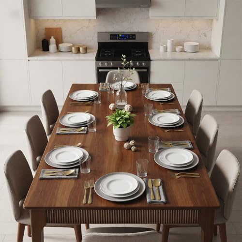 47" Solid Wood Dining Room Table, Rectangular Kitchen Real Wooden Table | 4 Person Modern Farmhouse Mid Century Fluted Design Furniture Desk for Home,Small Space,Apartment,Living Room Walnut - color: Walnut, size: 47" L x 29" W x 29" H