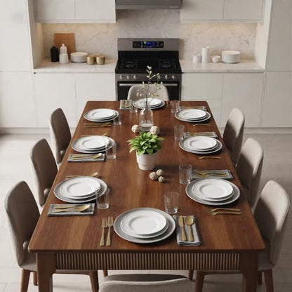 55" Solid Wood Dining Room Table,Rectangular Kitchen Real Wooden Table | 4-6 Person Modern Farmhouse Mid Century Fluted Design Furniture Desk for Home,Small Space,Apartment,Living Room Walnut - color: Walnut, size: 55" L x 29" W x 29" H