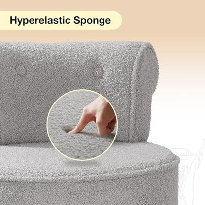 Vanity Chair with Back, Sherpa Stool with Tufted Backrest & Silver Nailhead Trim, Round Vanity Seat for Bedroom and Bathroom Makeup, Support 220lbs, Easy Assembly (Teddy Gray) - color: Sherpa Gray