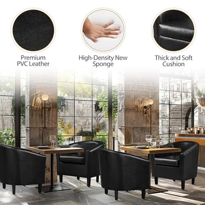 Yaheetech Accent Chairs Set of 2, Faux Leather Barrel Armchairs Black | Water-resistant Faux Leather Chairs with High-density Foam and Solid Wood Legs for Living Room, Waiting Room, Small Space - color: Black(faux Leather), style: without Ottoman