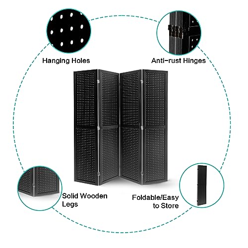 4 Panel Pegboard Room Divider | Folding Freestanding Display Screen, Privacy Partition for Retail, Craft Shows, Home Office, and Exhibition Use Black - color: Black-4 Panel, size: 4 Panel