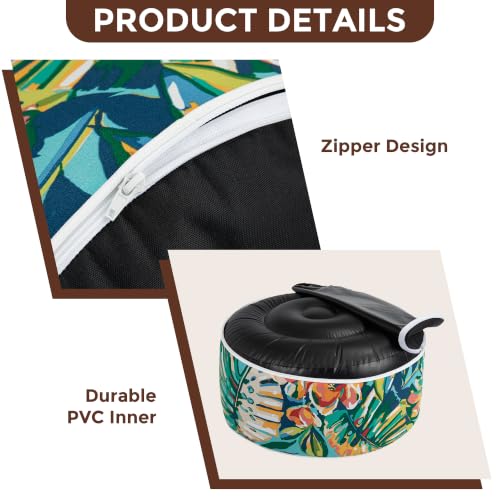 Inflatable Stool Ottoman Footrest with Handle D20 xH9-Rosario Flower Leaf | Indoor Outdoor Footrest Seat, Water-Repellent, Footstool Pouf for Home Patio Garden and Camping Use - color: Rosario Flower Leaf