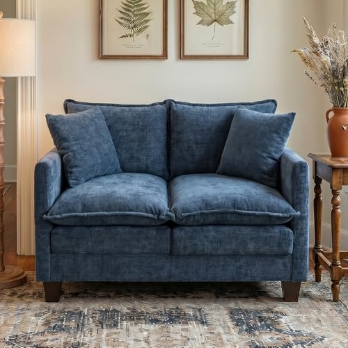 50" Love Seat, Small Cloud Sofa Couch with 2-Layer Cushion & 27" Deep Seat, 2 Pillows for Small Spaces, Bedroom, Apartment, Office, Living Room, in a Box, Blue - color: Blue, size: Loveseat