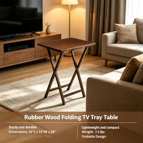 Foldable Rubberwood TV Tray Table, Elegant Walnut Tone – Lightweight Carry-and-Use Design for Living Room, Bedroom or Balcony, Reliable Folding Mechanism for Daily Use