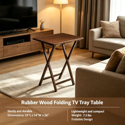 Foldable Rubberwood TV Tray Table, Elegant Walnut Tone – Lightweight Carry-and-Use Design for Living Room, Bedroom or Balcony, Reliable Folding Mechanism for Daily Use