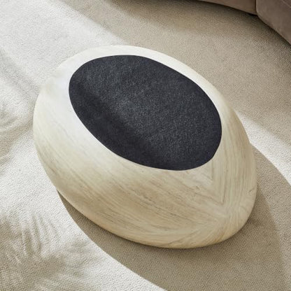 43.3" Oval Concrete Coffee Table, Travertine Style Stone Table | Modern Faux Stone Center Table, Accent Tea Table for Living Room, Drum Fiberglass Coffee Table, No Need Assembly - color: A-43.3" Mars Pattern