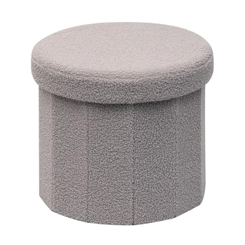 PINPLUS Round Storage Ottoman Cube Footrest - Versatile Boucle & Faux Teddy Fur with Hidden Compartment for Living Room, Dorm, Bedroom - Grey, 15"x15"x13.2" - color: Grey, size: 15"D x 15"W x 13.2"H