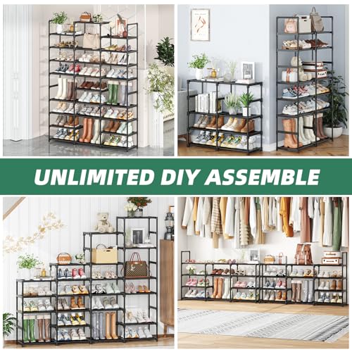 Simple Trending 8-Tier Shoe Rack Large Capacity 64 Pairs Tall Shoe Shelf, Sturdy Metal Shoe Organizer for Entryway, Closet, Bedroom, Black | Large Capacity 64 Pairs, Tall Shoe Shelf, Sturdy Metal Shoe Organizer, For Entryway, Closet, Bedroom - size: 8 Tie