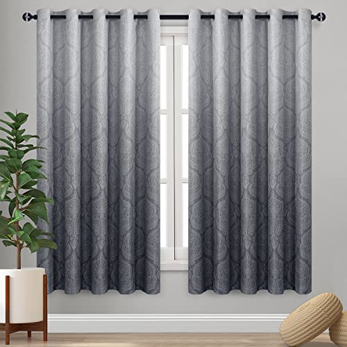DWCN Ombre Blackout Curtains for Bedroom - Damask Patterned Thermal Insulated Energy Saving Grommet Curtains for Living Room, Set of 2 Gradient Window Curtain Panels, 60 x 63 Inch Length, Grey - color: Grey, size: 60"W x 63"L (Pack of 2)