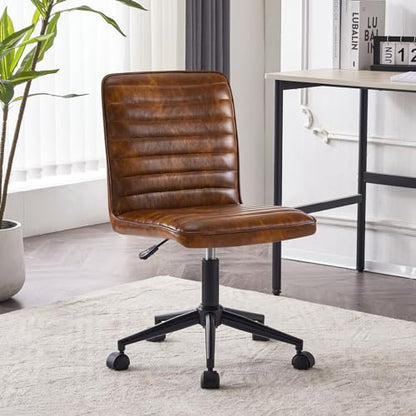 Furnimart Armless Office Desk Chair Task Chair Faux Leather Upholstered Task Chair Teen Desk Chair Mid-Back 360° Swivel Adjustable Small Chair (Leather-DustYellow) - color: Leather-dustyellow