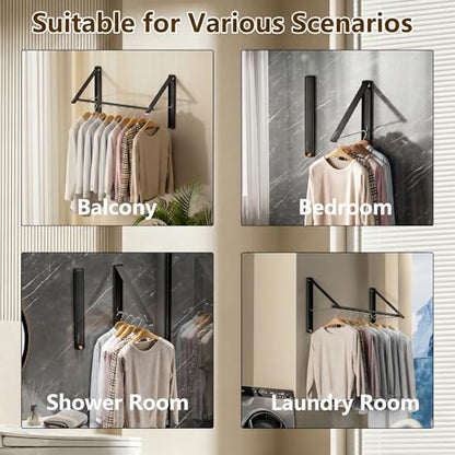 Clothes Drying Rack, Laundry Room Wall Mounted Retractable Clothes Hanger Drying Rack, Laundry Clothing Drying Rack Folding Indoor or Outdoor, Aluminium Dryer, 2pcs(Black with 80cm bar) - color: Black 2 Pack With Rod